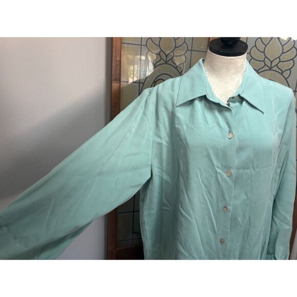 Soft Surroundings Teal Tencel Button Down Tunic Oval Buttons Style 10320 Size L - Picture 7 of 13